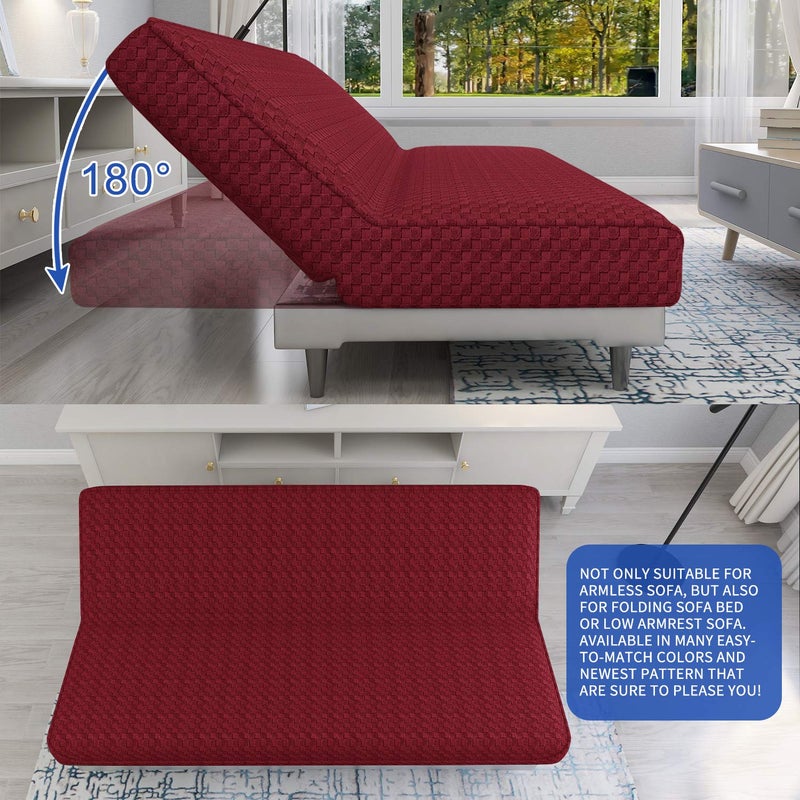 MAXIJIN Jacquard Futon Cover Stretch Armless Futon Sofa Cover Soft Futon Slipcover with Elastic Bottom Thick Sofa Bed Furniture Protector Covers, Machine Washable (Wine Red) - Image 5